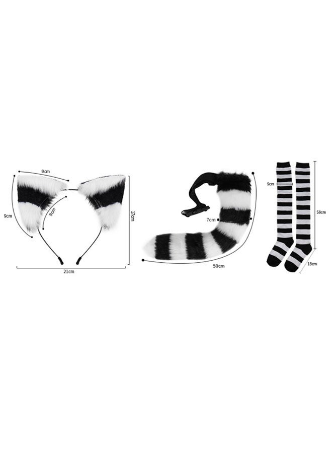Striped cat ears cat tail stockings set cute cosplay over-the-knee socks cosplay birthday party cos props - Image 2